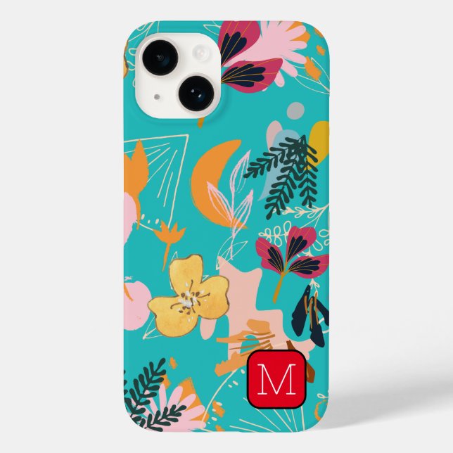 Monogram Attractive border Floral pattern Blue Case-Mate iPhone Case (Back)