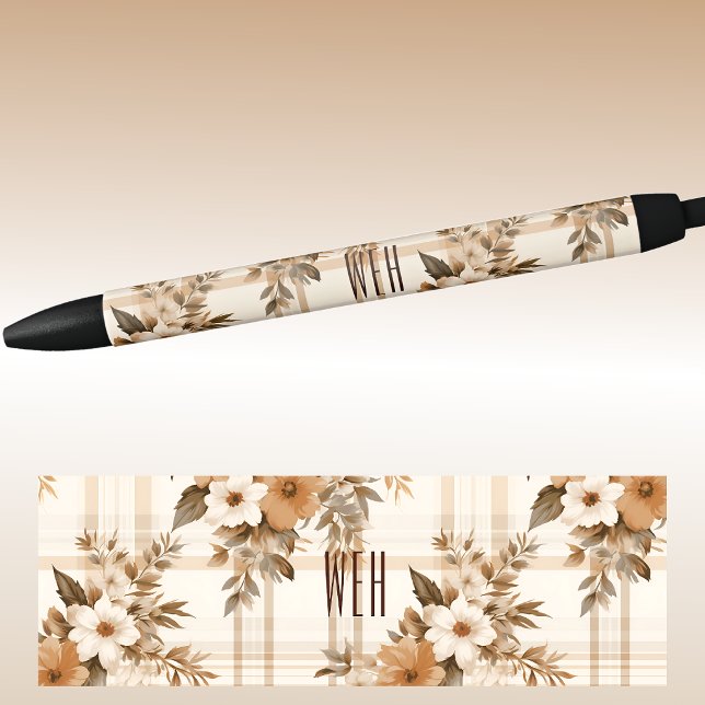 Monogram | Autumn-Fall Floral Plaid Ink Black Ink Pen (Creator Uploaded)