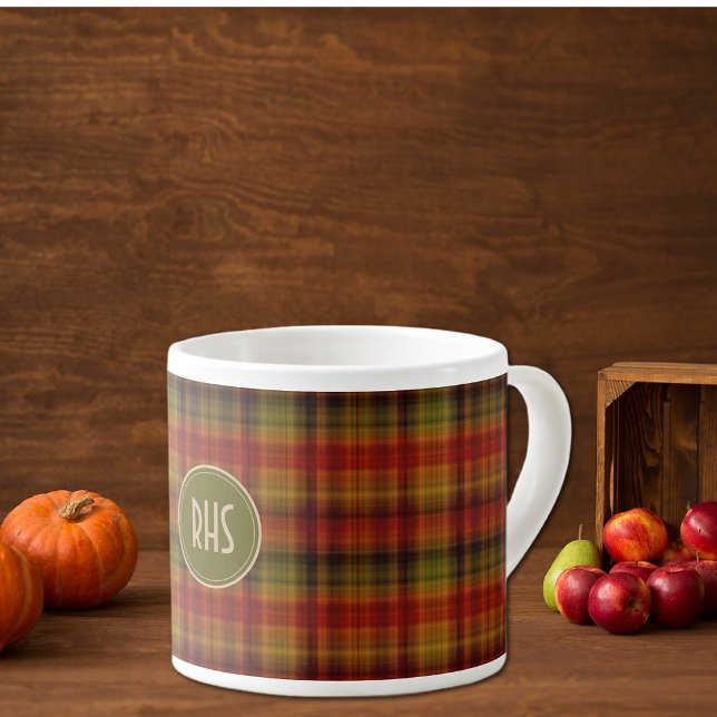 Monogram, Autumn Plaid Pattern 6oz Espresso Cup (Creator Uploaded)