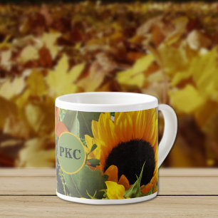 Monogram Autumn Sunflowers Photo Print 6oz Espresso Cup