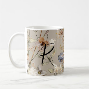 Monogram Autumn Wildflowers Watercolor Mug