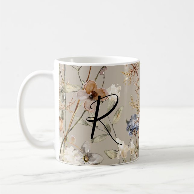 Monogram Autumn Wildflowers Watercolor Mug (Left)