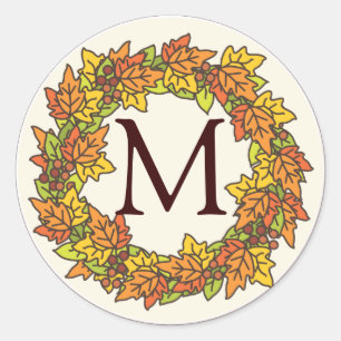Monogram Autumn Wreath of Leaves Seal