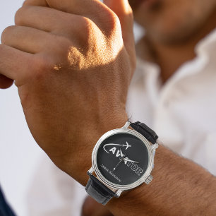 Monogram Aviator Typography & Aeroplane,Minimalist Watch