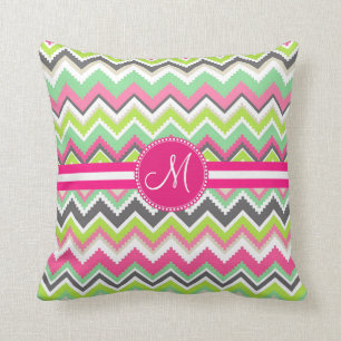 Monogram Aztec Andes Tribal Mountains Chevron Cushion