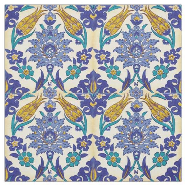 Monogram Azulejo Ceramic Style Vintage Ornament Fabric (Swatch)