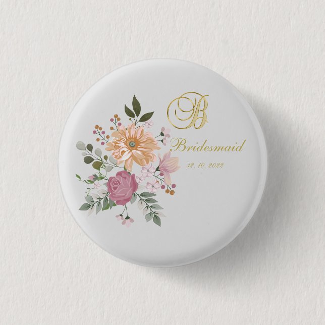 Monogram B  Bridesmaid Button (Front)