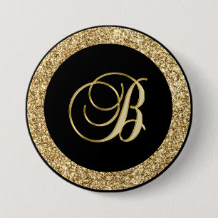 Monogram B elegant gold script 7.5 Cm Round Badge