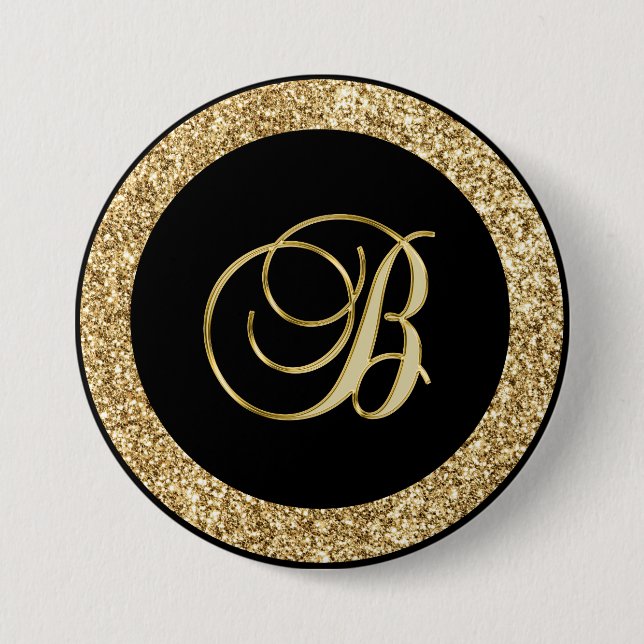 Monogram B elegant gold script 7.5 Cm Round Badge (Front)