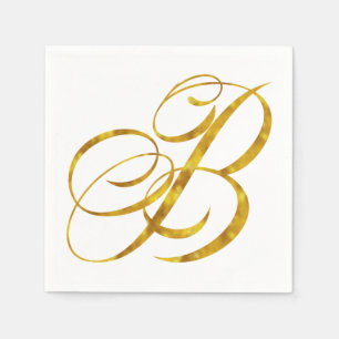 Monogram B Faux Gold Foil Metallic Letter Design Napkin