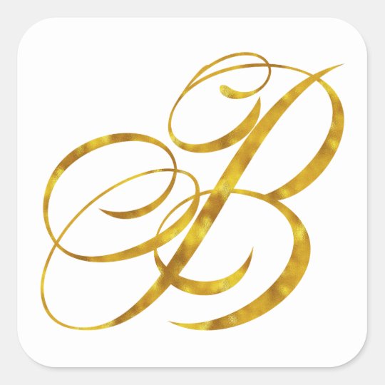 Monogram B Faux Gold Foil Metallic Letter Design Square Sticker ...