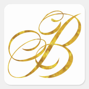 Monogram B Faux Gold Foil Metallic Letter Design Square Sticker