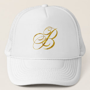 Monogram B Faux Gold Foil Metallic Letter Design Trucker Hat