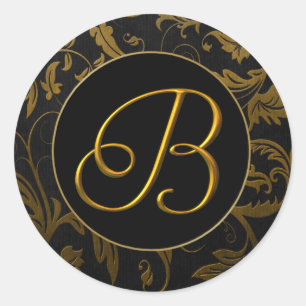 Monogram B Gold and Black Damask Wedding Seal