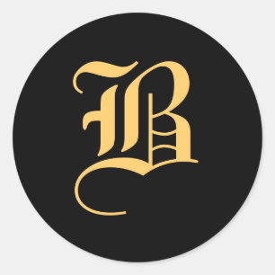 Monogram "B" Gold-Colour on Black Classic Round Sticker