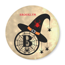 Monogram B Halloween Sky Witch Spiders Name Magnet