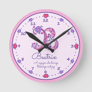 Monogram B hearts girls name meaning pink clock