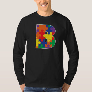 Monogram B in Multi Color Puzzle Pieces T-Shirt