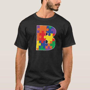 Monogram B in Multi Colour Puzzle Pieces T-Shirt
