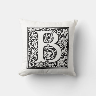 Monogram B Initial Black and White Floral Pattern Cushion