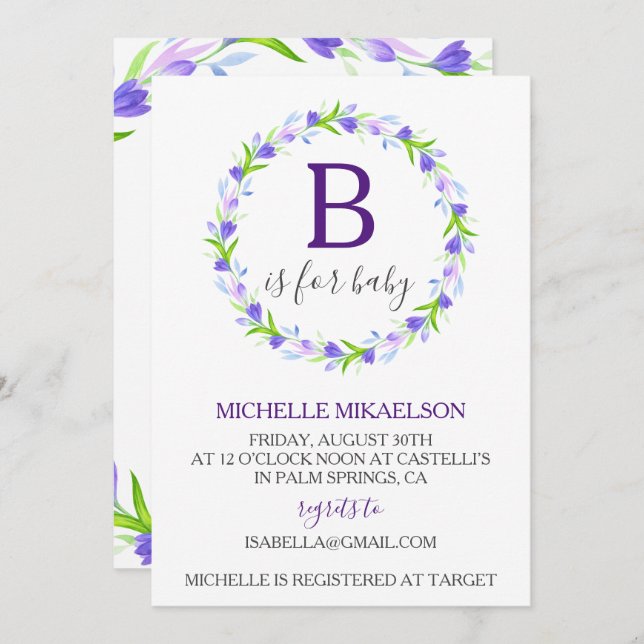 Monogram B is for Baby Shower Invitation (Front/Back)