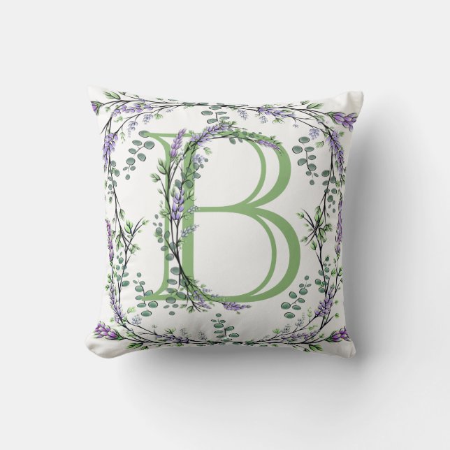 Monogram B Lavender Eucalyptus Cushion (Front)
