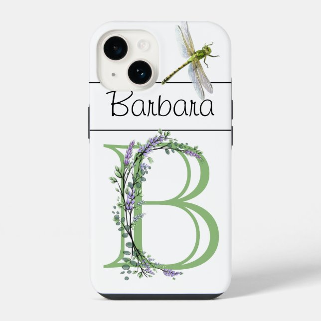 Monogram B,  Lavender Eucalyptus, dragonfly  iPhone Case (Back)