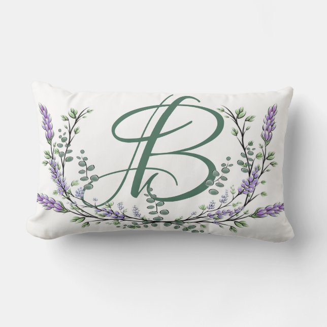 Monogram B Lavender Eucalyptus Lumbar Cushion (Front)