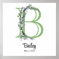 Monogram B Lavender Eucalyptus nursery Poster