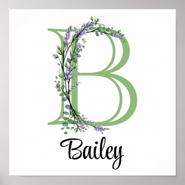 Monogram B Lavender Eucalyptus nursery  Poster (Front)