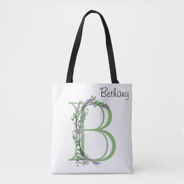 Monogram B Lavender Eucalyptus Tote Bag (Front)