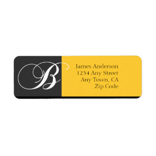 Monogram B Modern Address Labels Yellow Black