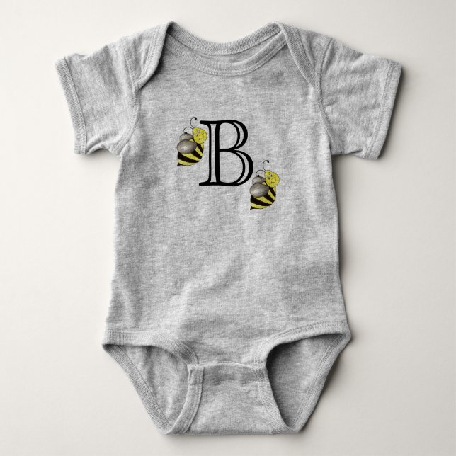 Monogram B Monogrammed Bumblebee Yellow Bumble Bee Baby Bodysuit (Front)