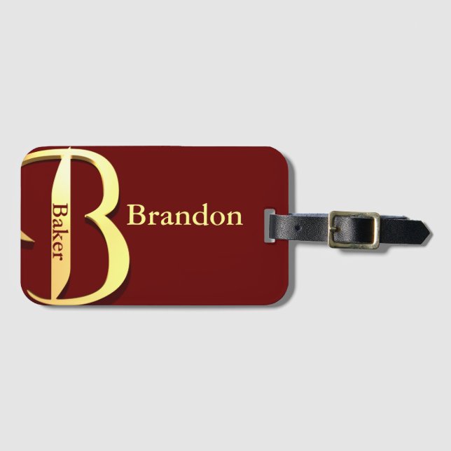 Monogram B Name Personalised Luggage Tag (Front Horizontal)
