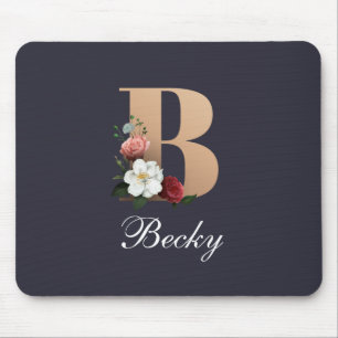 Monogram B, pretty floral design, Mouse Mat