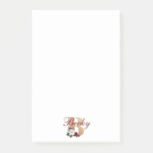 Monogram B, pretty floral design, Post-it Notes