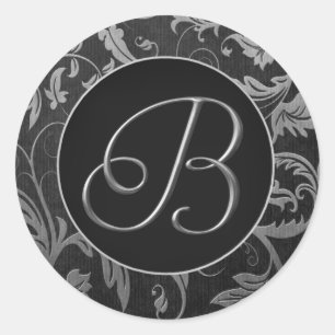 Monogram B Silver and Black Damask Wedding Seal