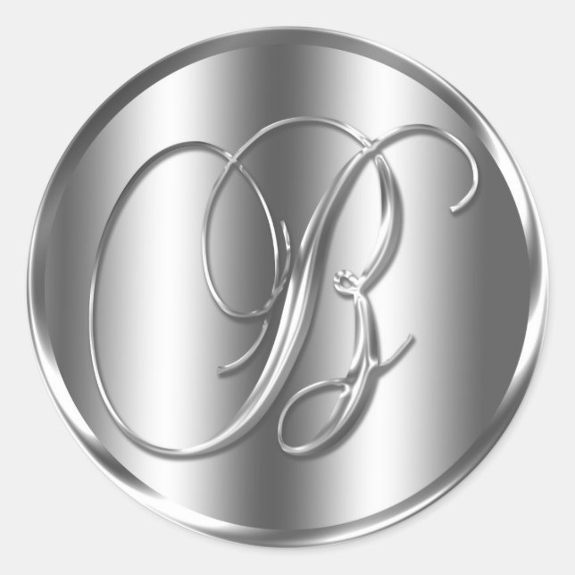 Monogram B Silver Colour Wedding Invitation Holida Classic Round Sticker (Front)