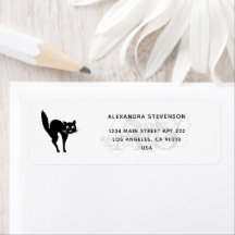 Monogram B&W Halloween Spooky Cat Return Address