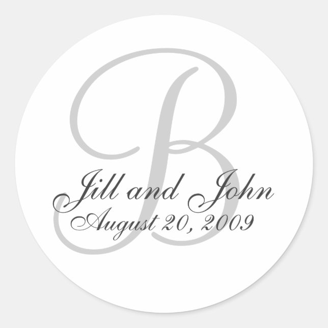 Monogram B Wedding White Bride Groom Seal Sticker (Front)