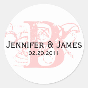 Monogram B White and Pink Wedding Sticker