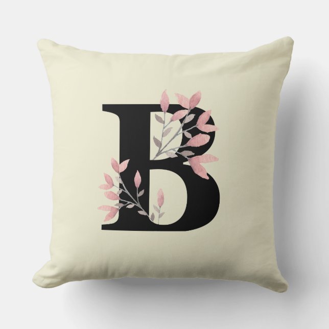 Monogram B with Pink Floral Sprays Cushion (Front)