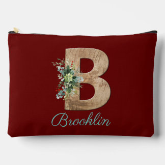 Monogram B wood letter dark red flower  Accessory Pouch