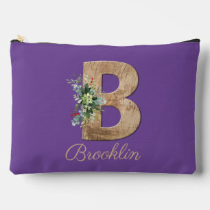 Monogram B wood letter violet flower  Accessory Pouch