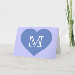 Monogram baby blue heart note card