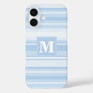 Monogram baby blue stripes iPhone 16 case