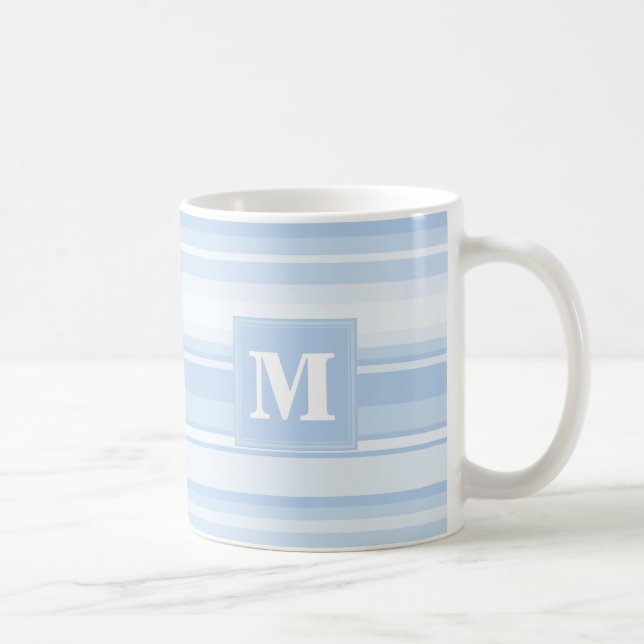 Monogram baby blue stripes coffee mug (Right)