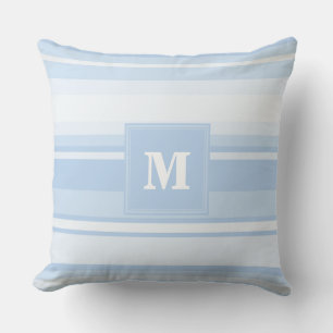 Monogram baby blue stripes cushion