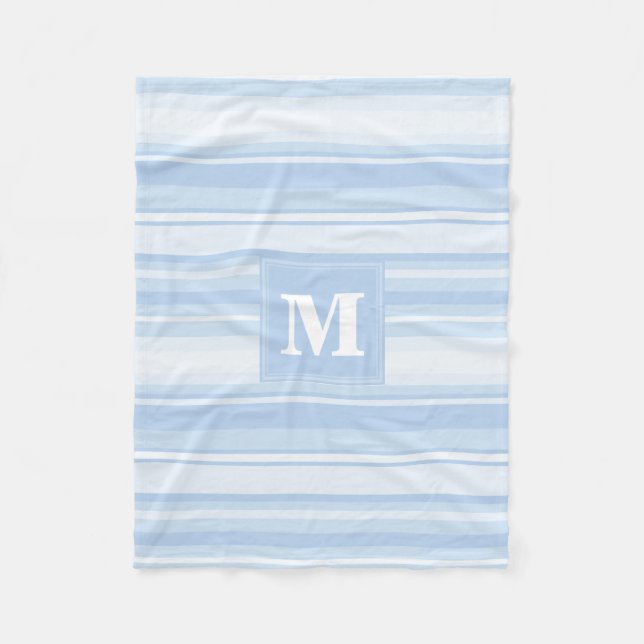 Monogram baby blue stripes fleece blanket (Front)