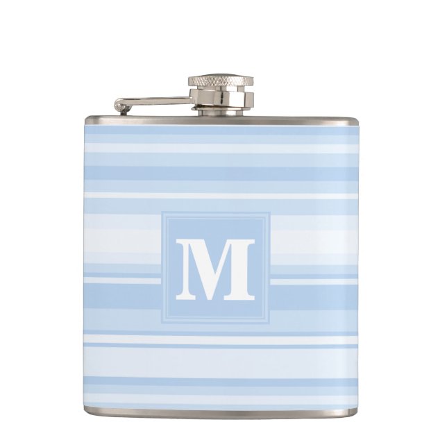 Monogram baby blue stripes hip flask (Front)